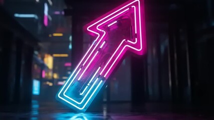 Neon arrow in urban setting with vibrant colors and reflective surfaces capturing futuristic vibes - Powered by Adobe