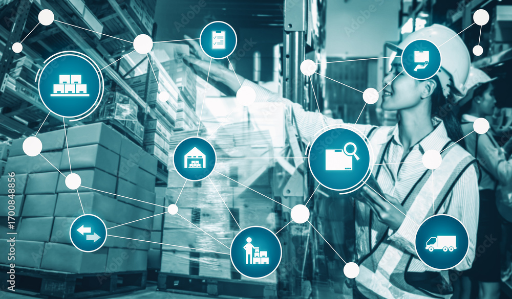 Poster smart warehouse management system with innovative internet of things technology to identify package 