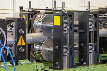 Roll Forming Gutter Making Line Metal Pipes Factory Production Close up