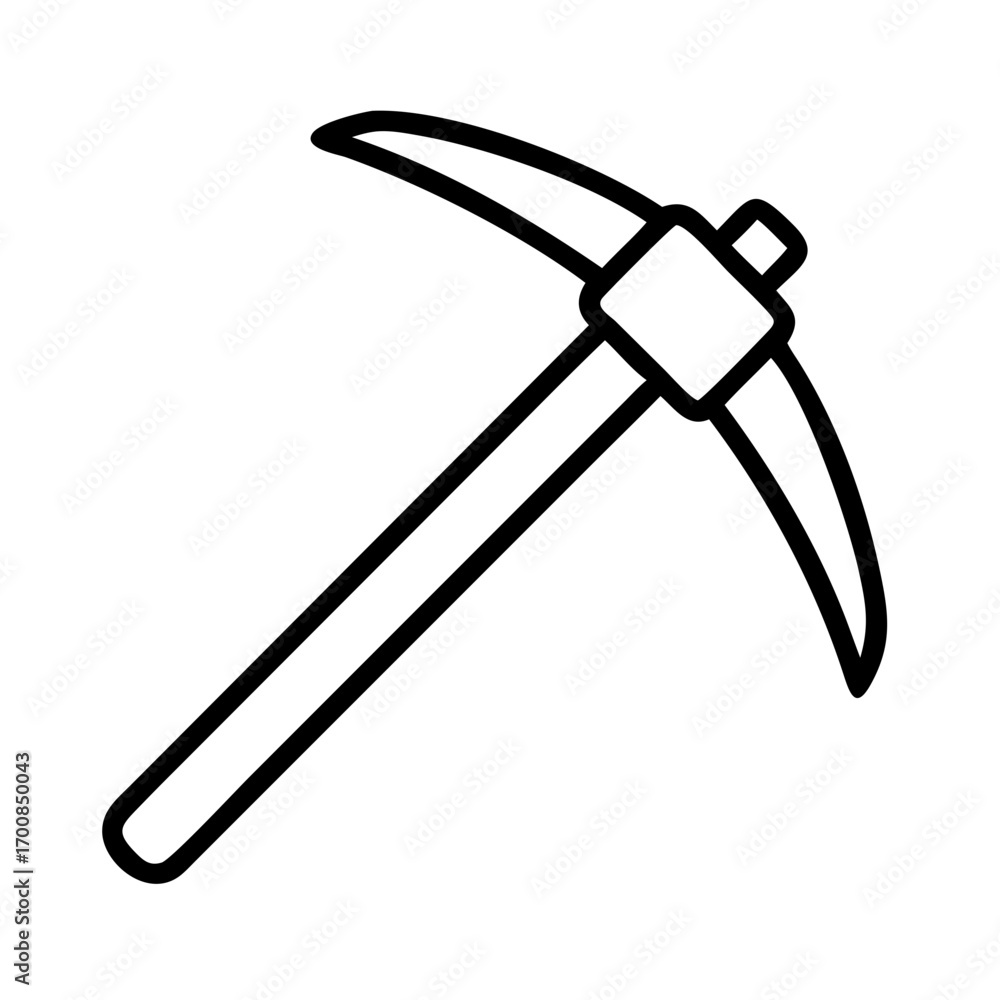 Poster pickaxe outline vector icon illustration mining tool equipment symbol design element construction to