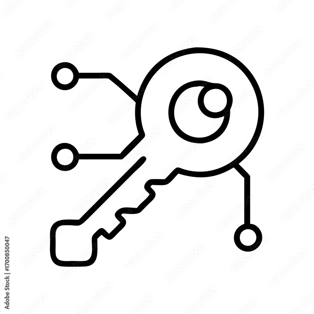 Poster digital security key icon for cyber protection and data encryption with blockchain technology access