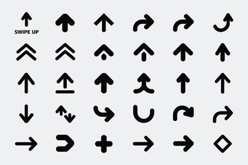 Variety of black arrow and swipe gesture icons for user interface design