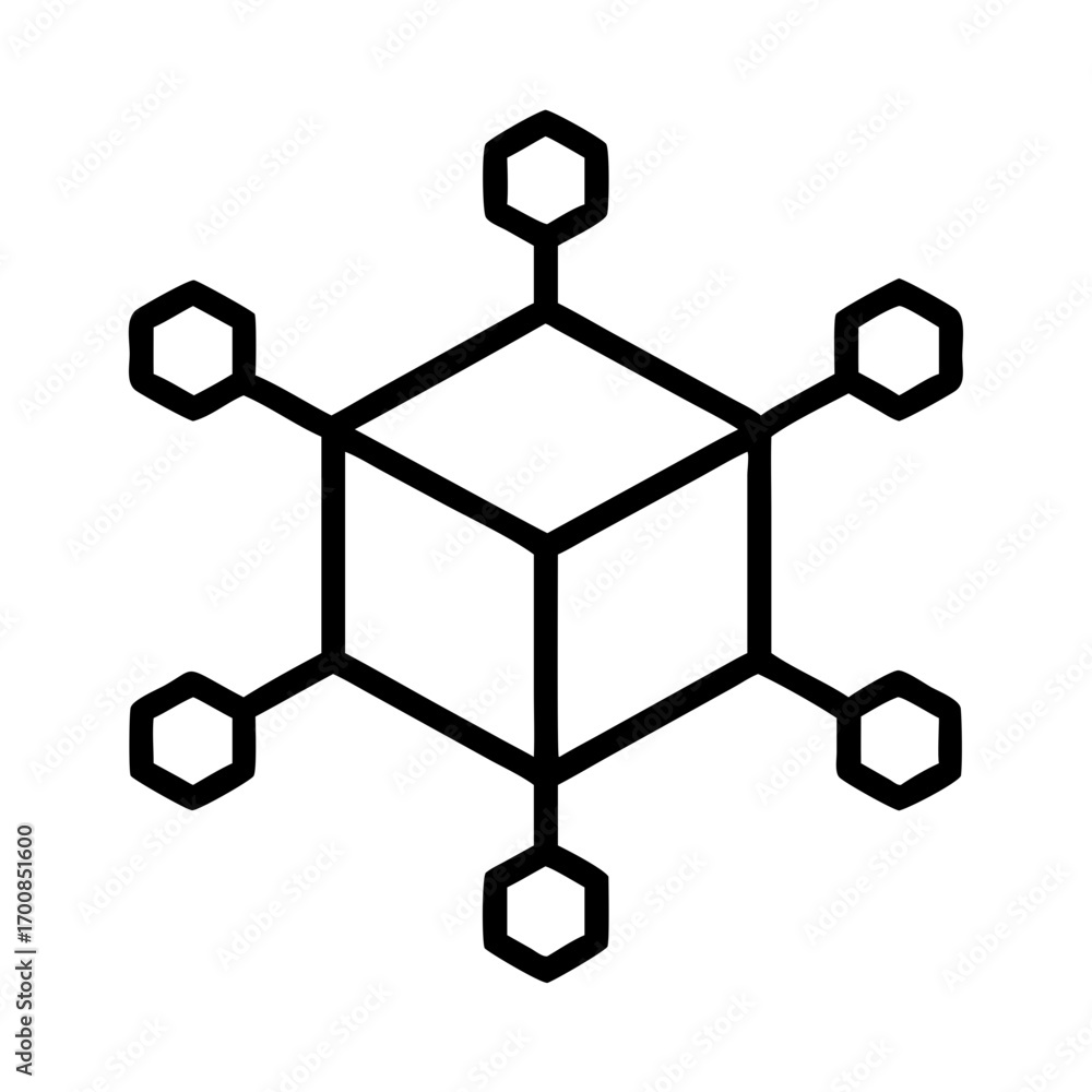 Poster vector illustration of blockchain network cube connection node system decentralized technology