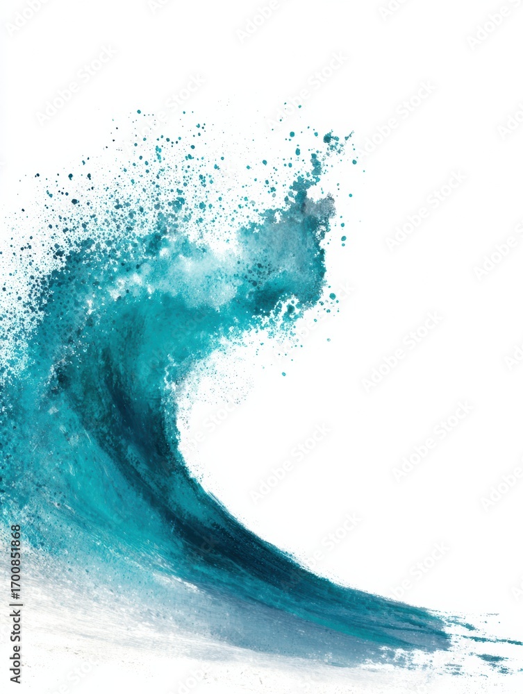 Poster vibrant ocean wave splashing against a white background at sunset creating a stunning visual display