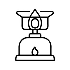 Portable camping stove burner for outdoor cooking backpacking hiking equipment vector outline icon