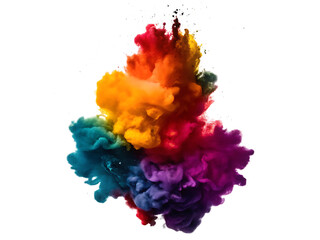 Vibrant Powder Cloud Explosion with Water Droplets color isolated on a transparent background