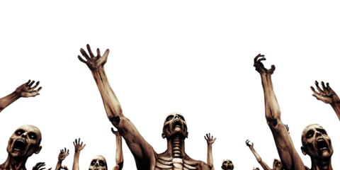 Undead Figures with Skeletal Features and Open Mouths zombies reaching isolated on a transparent background