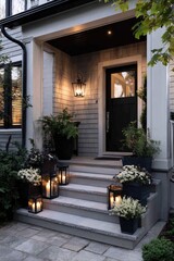 Porch with lantern lighting