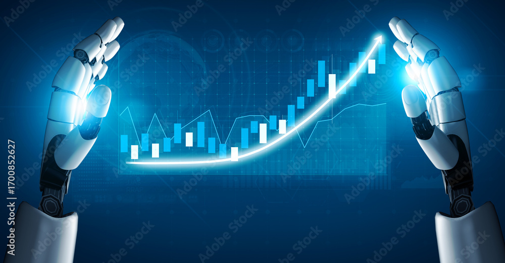 Aufkleber this image captures robotic hands presenting a rising graph, symbolizing growth and progress in fina