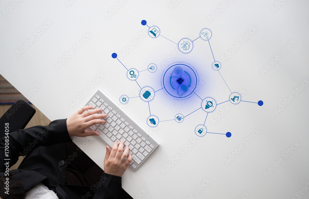 Poster ai collaboration enhances connected intelligence through robotics, data, and cloud. ai collaboration