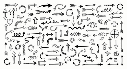 Hand Drawn Arrow Vector Icon Set with Doodle Sketch Elements