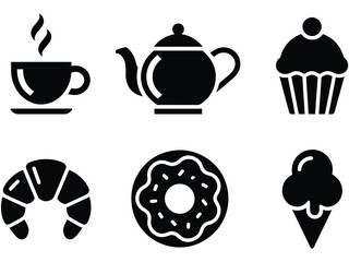 Elegant Tea and Dessert Icons for Food and Beverage Design