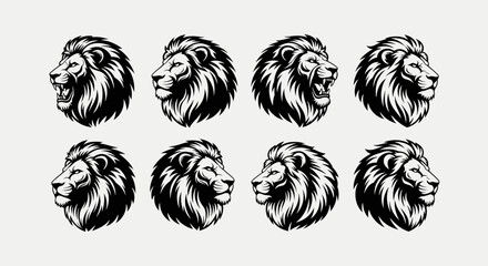 Stylized Lion Head Vector Icon Set for Mascot and Logo Design