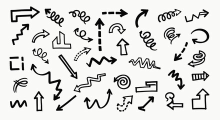 Doodle Arrow Vector Collection of Hand Drawn Sketchy Pointer Icons in Black