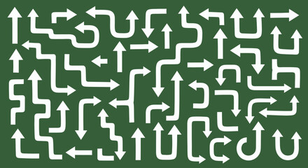 Hand Drawn Arrow Vector Icon Set with Chalk Style on Green Background