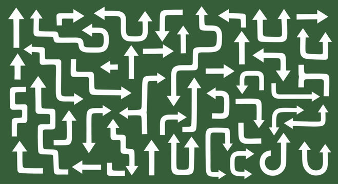 Hand Drawn Arrow Vector Icon Set with Chalk Style on Green Background