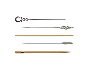 Elegant Skewers Displayed: A close-up shot showcases an array of meticulously designed skewers, highlighting their intricate details and the artful craftsmanship.