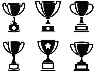 Obraz premium Classic award cup vector set, icons collection, achievement recognition illustrations, trophy graphics, prize icons, medal symbols, victory vector design, reward illustrations, classic trophy symbols