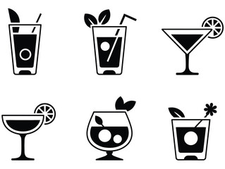 cocktail drink icons with garnish elements in various glass styles
