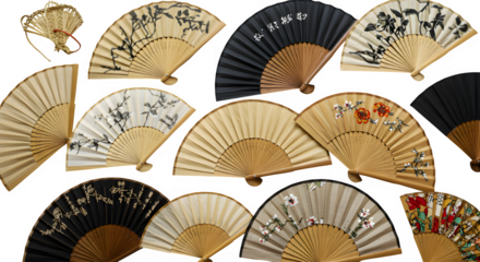Handmade fans isolated on white background.