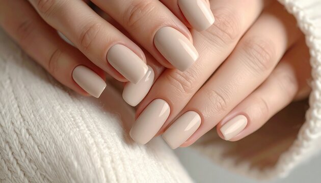 Almond manicure with matte finish in warm nude tones. Minimalist and elegant nail design for women’s style.