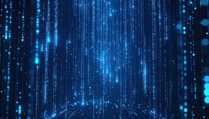 Abstract Blue Digital Rain Background with Modern Technology Illustration.