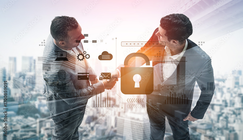 Poster digital cyber security lock system highlighting data security encryption, cyber password protection,