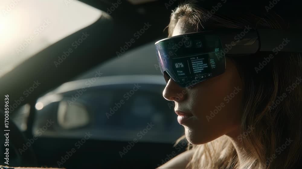 Aufkleber medium shot of a sleek vehicle with ar graphics projecting performance statistics the wearer adjusti