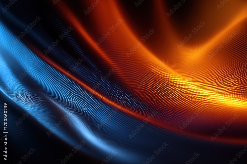 Poster colorful wave patterns create a dynamic visual effect with rich blues and oranges flowing together a