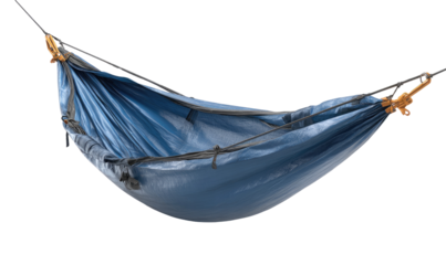Light blue hammock, suspended,  outdoor gear