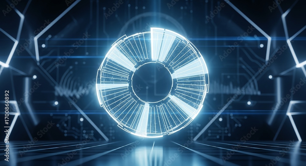 Poster cybernetic core: futuristic digital imagery showcases an abstract cybernetic core, its intricate lin