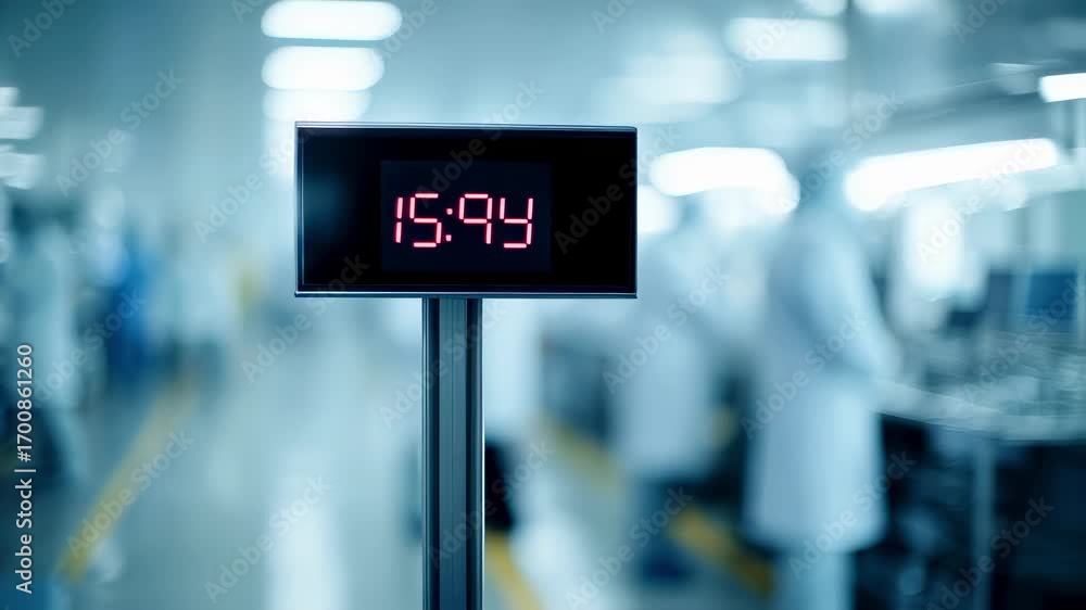 Poster focused medium shot of a particle count monitor screen indicating limit thresholds blurred silhouett