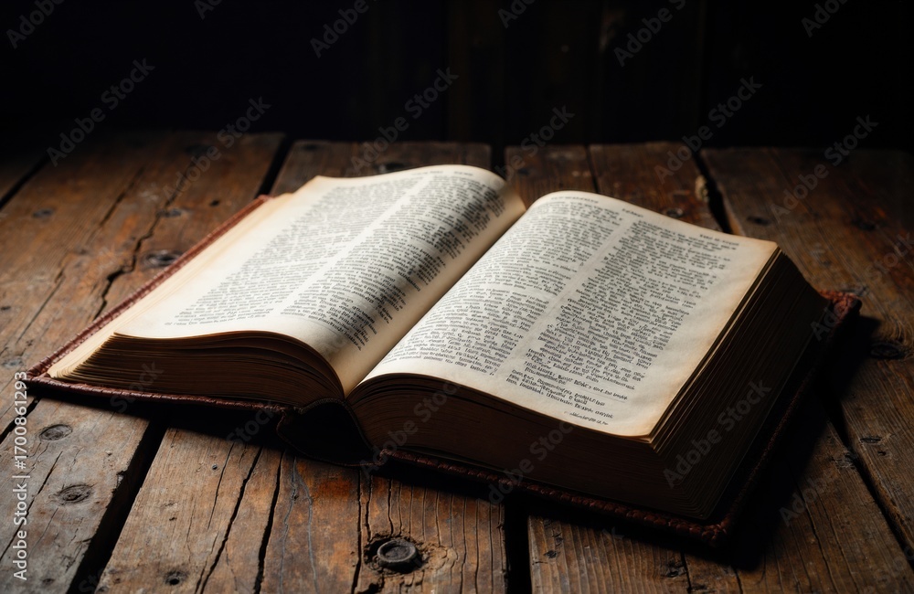 Poster open book with text on a wooden table creating a cozy reading atmosphere