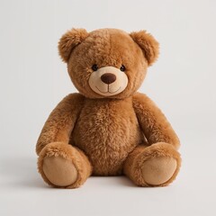 Obraz premium Soft brown teddy bear sitting on neutral background 