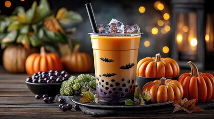 A close-up Halloween-themed product image featuring a pumpkin.