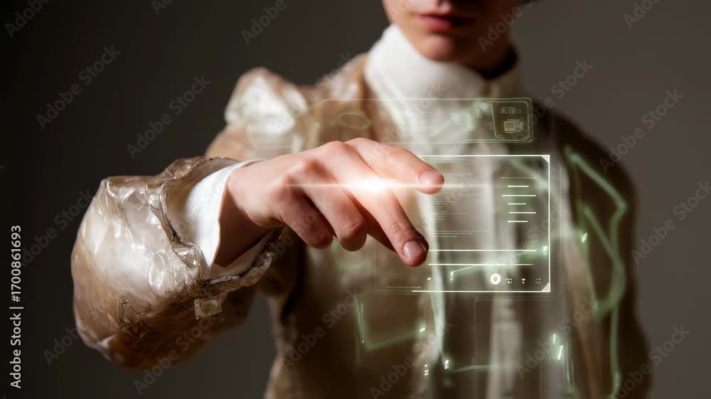 Poster focused medium shot of a person interacting with a cloud storage interface on a tablet blurred backg