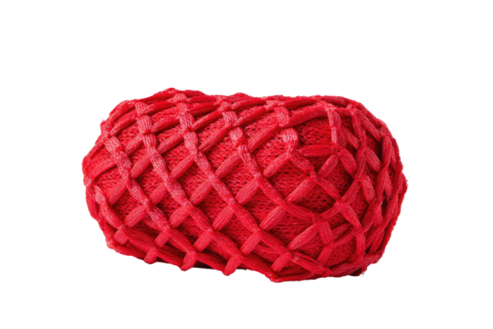 Red textured sphere, studio shot, crosshatch pattern, packaging design