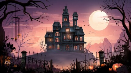 A stylized concept art of a Victorian haunted house in high resolution.