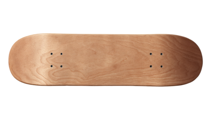 Overhead view of a light-tan wooden skateboard deck