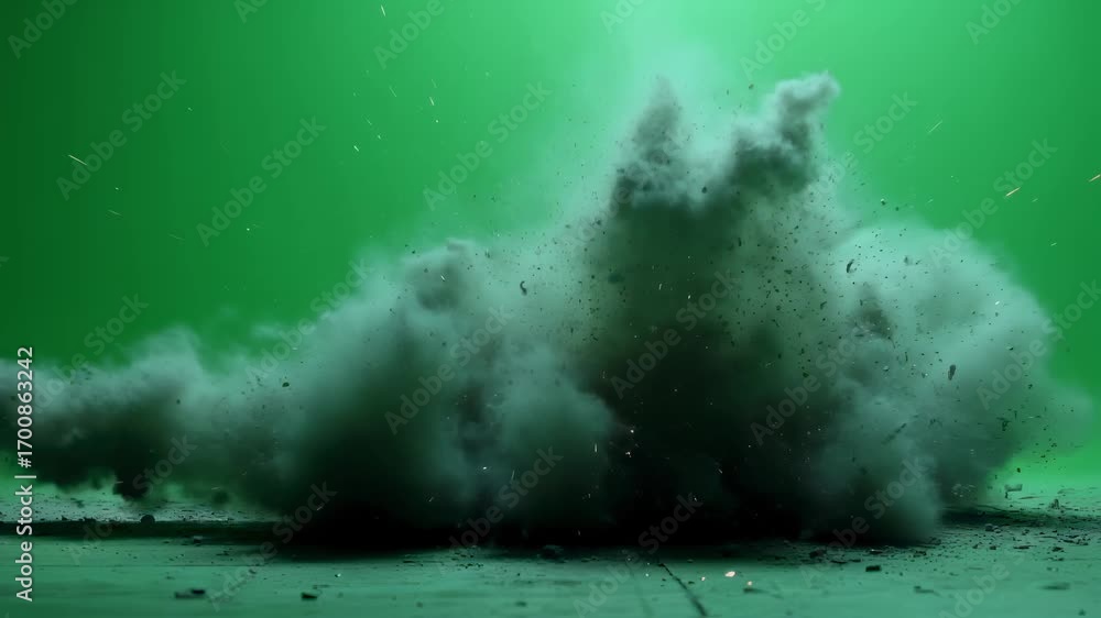 Poster explosive spark shower from projectile striking metal isolated on green screen for flexible use in f