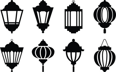 A diverse collection of traditional lantern silhouettes for decorative graphic design vector set