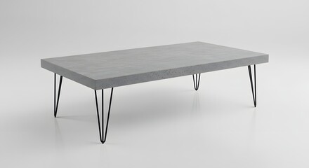 Gray concrete coffee table with sleek black metal legs.