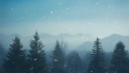 Winter Wonderland Snow Falling on a Misty Mountain Forest