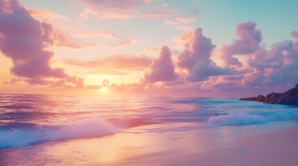 Fototapeta premium Peaceful evening beach scene with pastel colors in sky high resolution picture