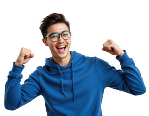 Young Man Celebrating Success with Joyful Expression and Energy