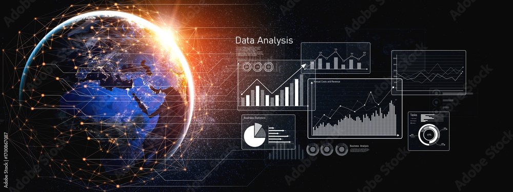Poster business data analysis dashboard showing charts, statistics, and performance metrics for decision-ma