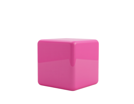 Glossy Pink Cube on Transparent background for Creative Design Use