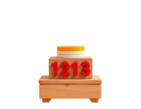 Colorful Wooden Number Blocks Displayed on a Light Wood Base