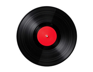 Classic Black Vinyl Record with Red Center in High-Resolution Format