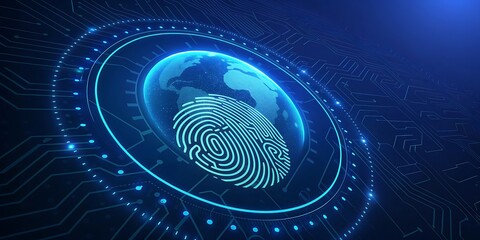 Futuristic digital fingerprint scan for global biometric security and identification